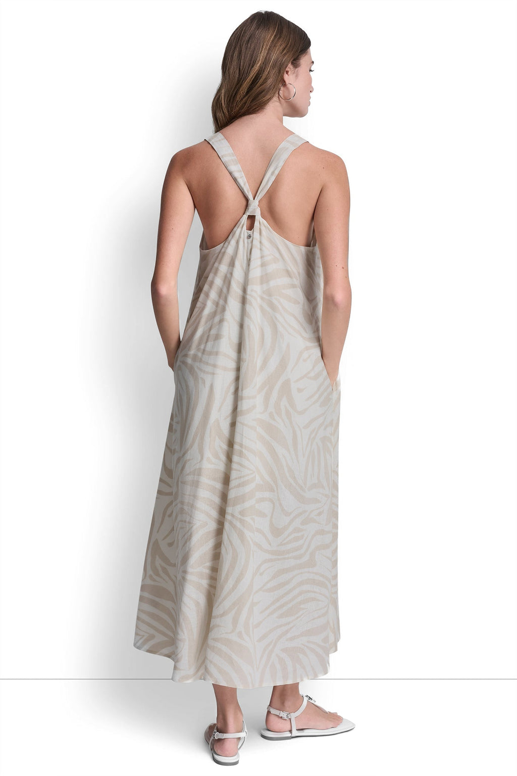 LINEN-BLEND TIE BACK MAXI DRESS