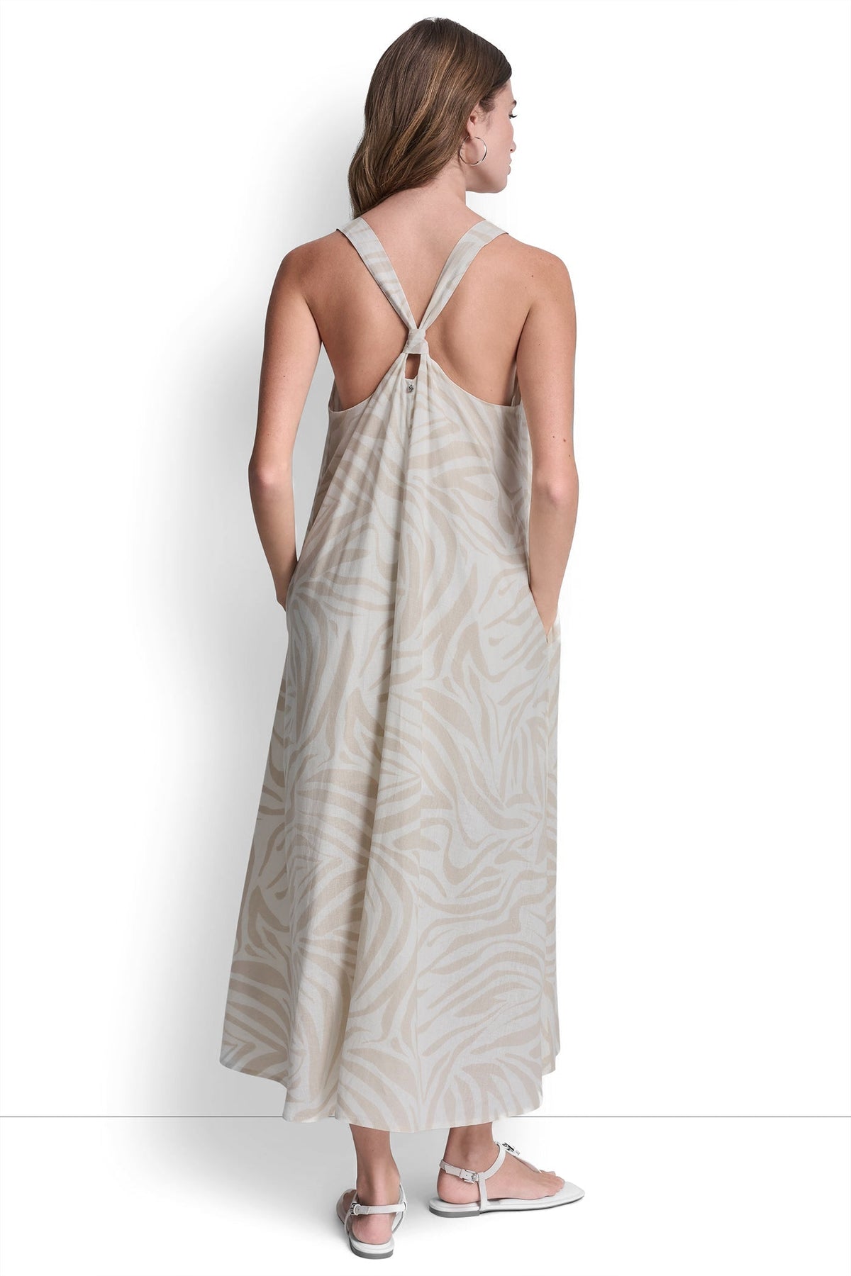 LINEN-BLEND TIE BACK MAXI DRESS