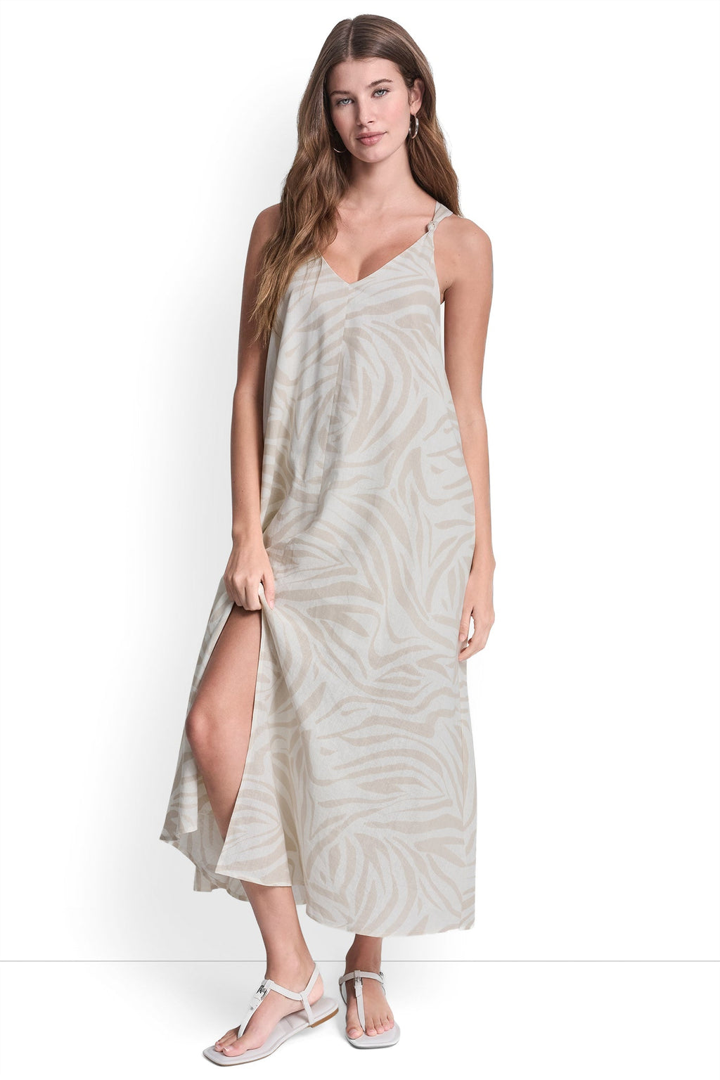 LINEN-BLEND TIE BACK MAXI DRESS