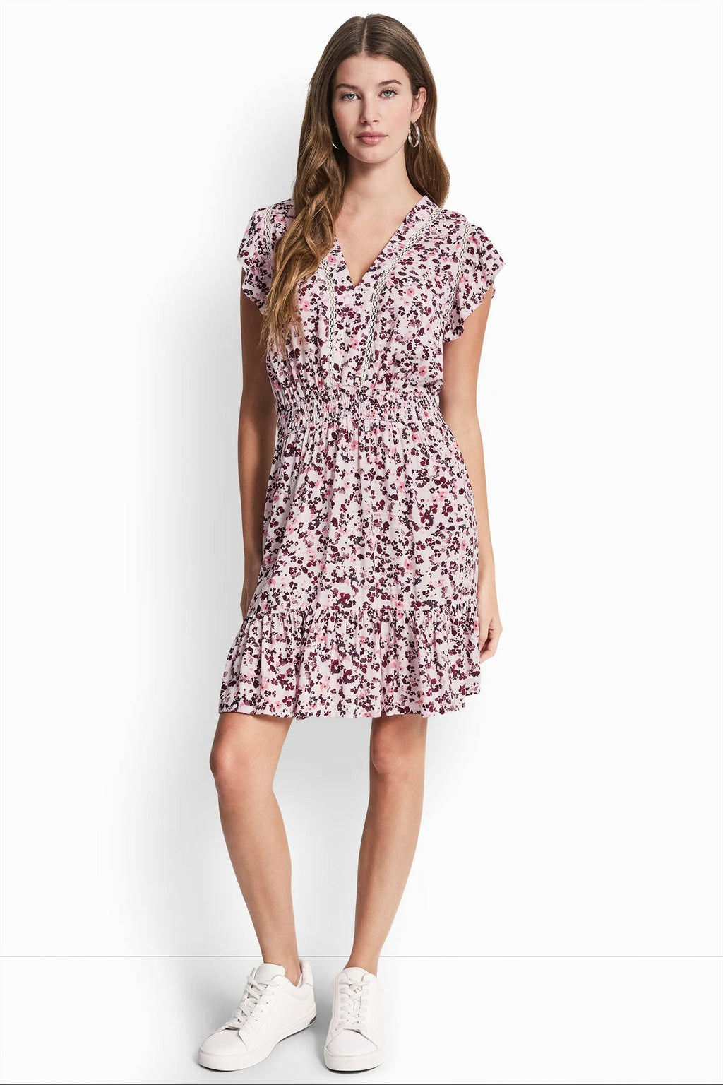 SMOCKED WAIST V-NECK DRESS
