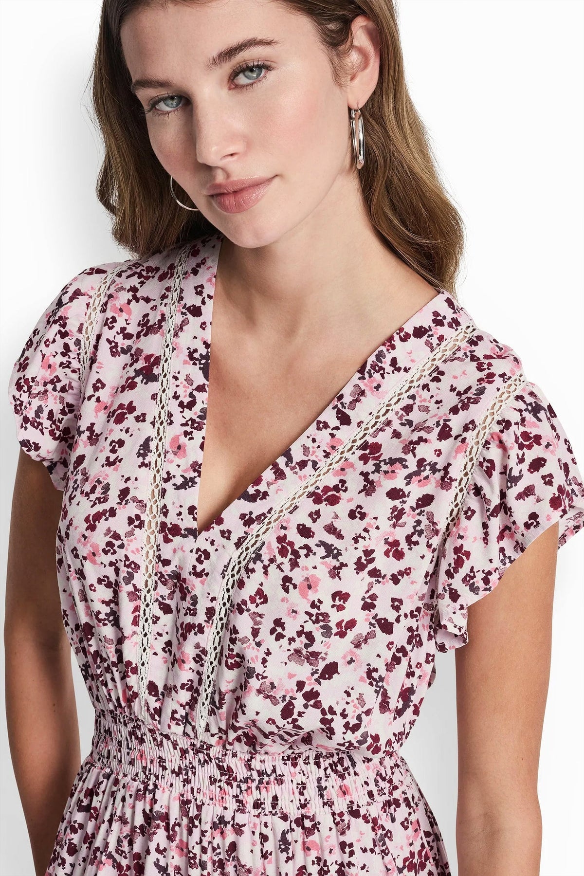 SMOCKED WAIST V-NECK DRESS