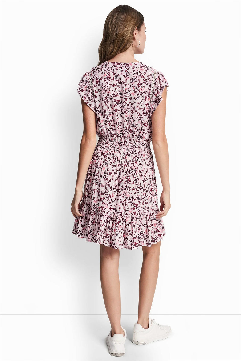 SMOCKED WAIST V-NECK DRESS