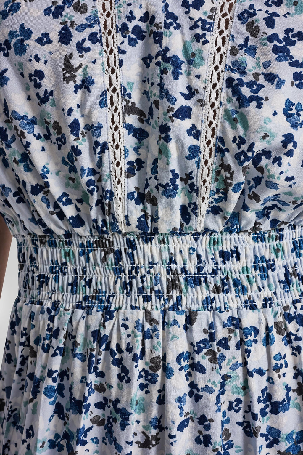 SMOCKED WAIST V-NECK DRESS