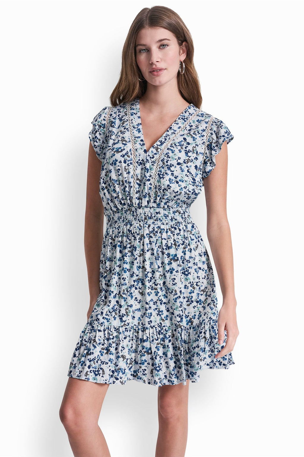 SMOCKED WAIST V-NECK DRESS