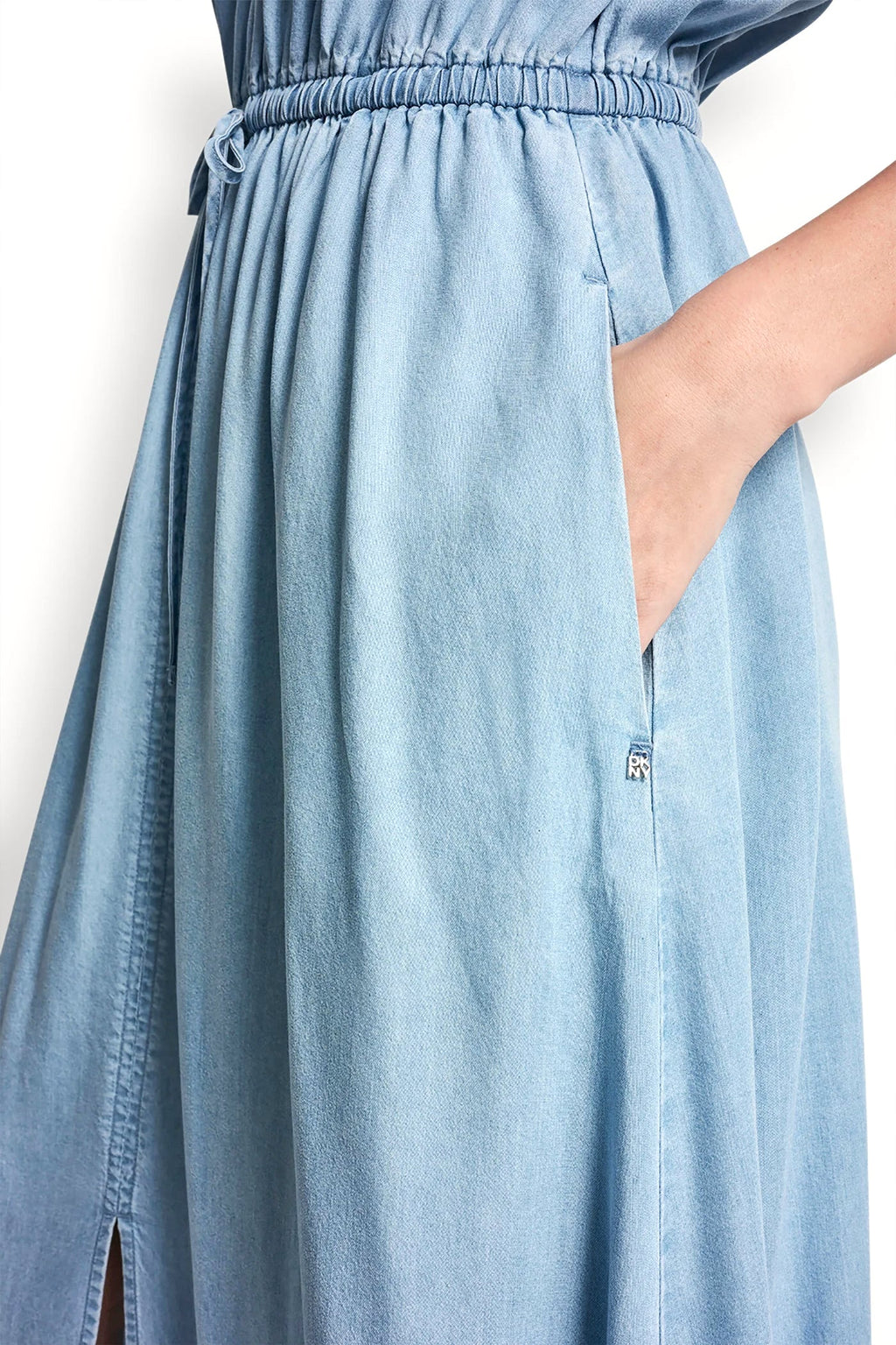 RUCHED V-NECK DRESS WITH TIE WAIST