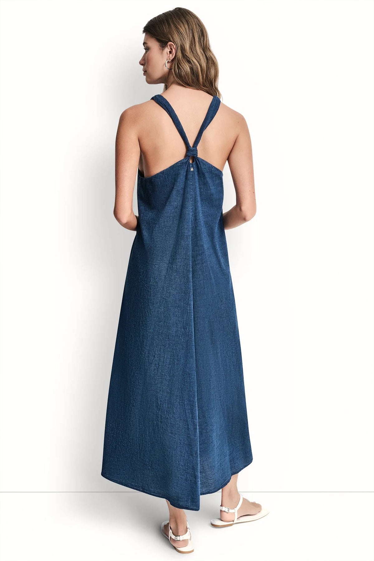 KNOTTED STRAP V-NECK MAXI DRESS
