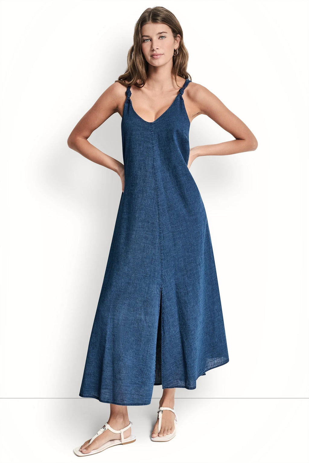 KNOTTED STRAP V-NECK MAXI DRESS
