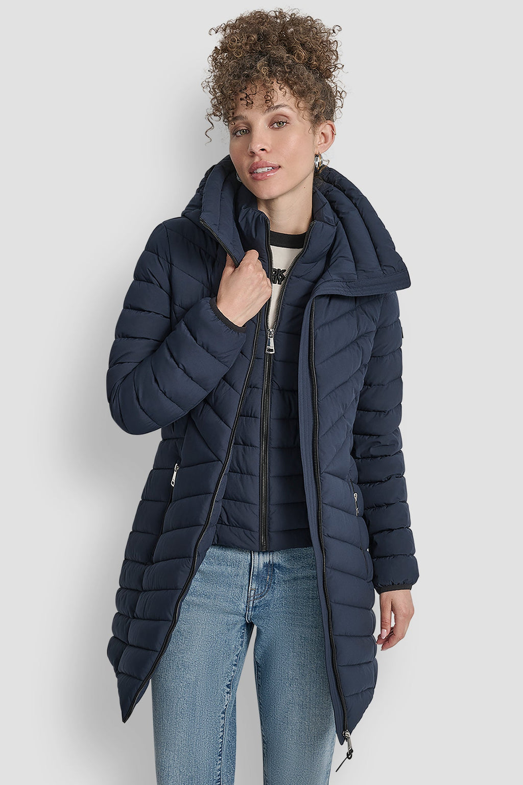 BIB FRONT HOODED PUFFER