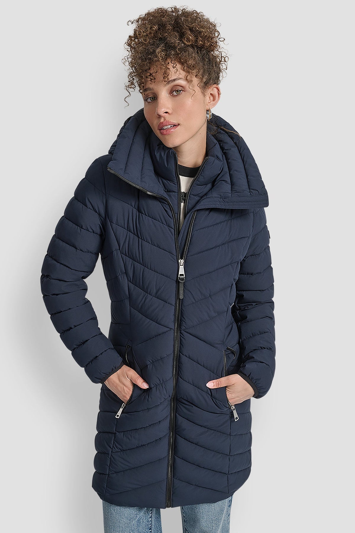 BIB FRONT HOODED PUFFER