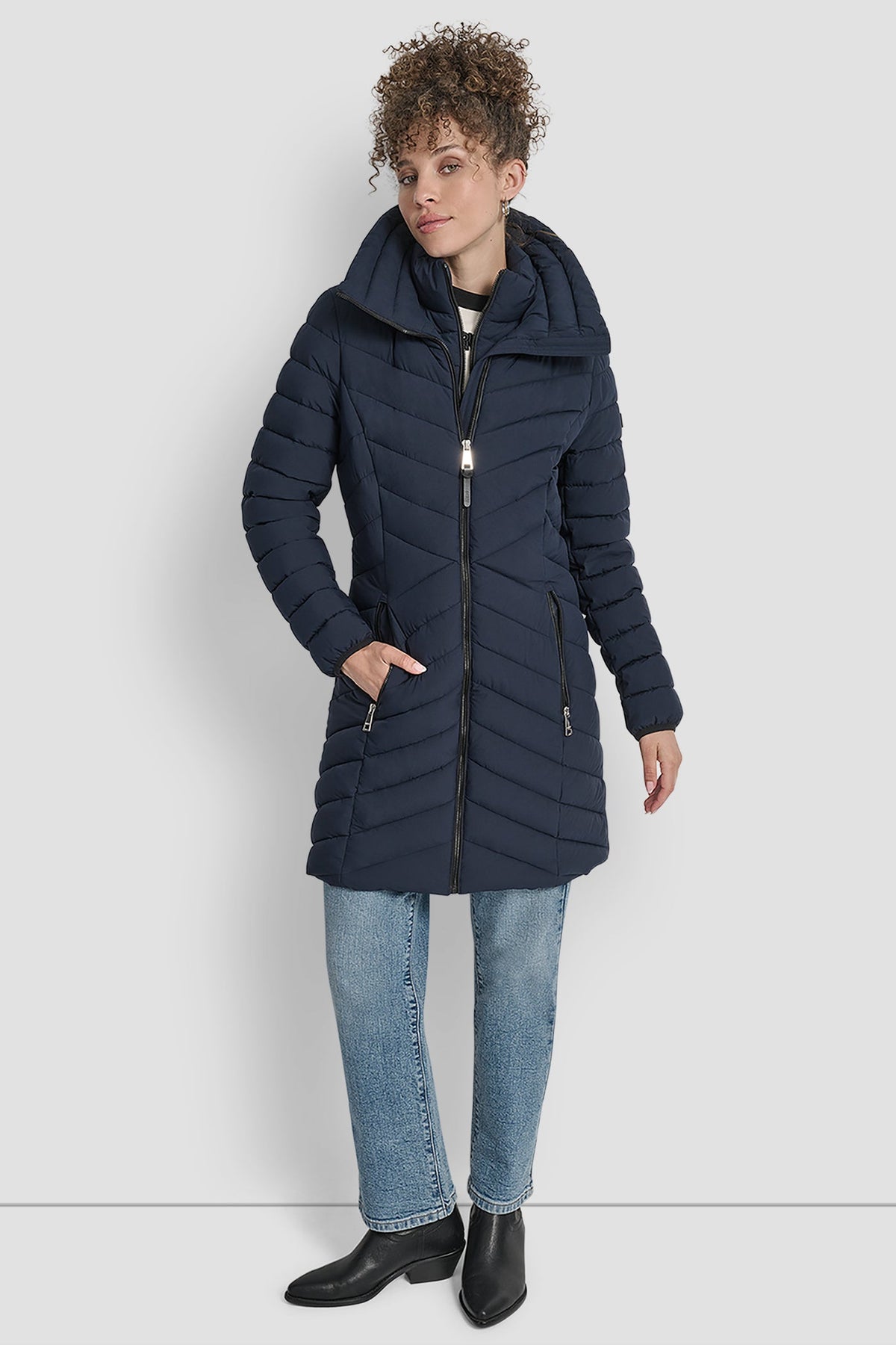 BIB FRONT HOODED PUFFER