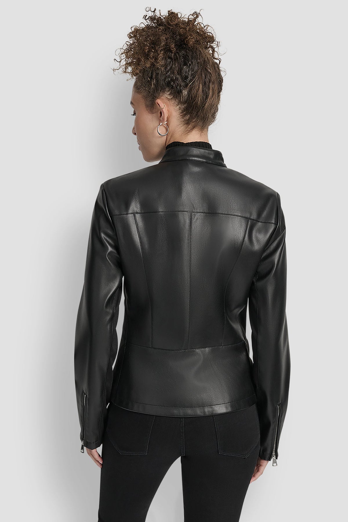 FAUX LEATHER MOTO JACKET WITH SNAP COLLAR