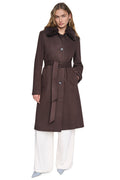 TWILL COAT WITH FUR COLLAR