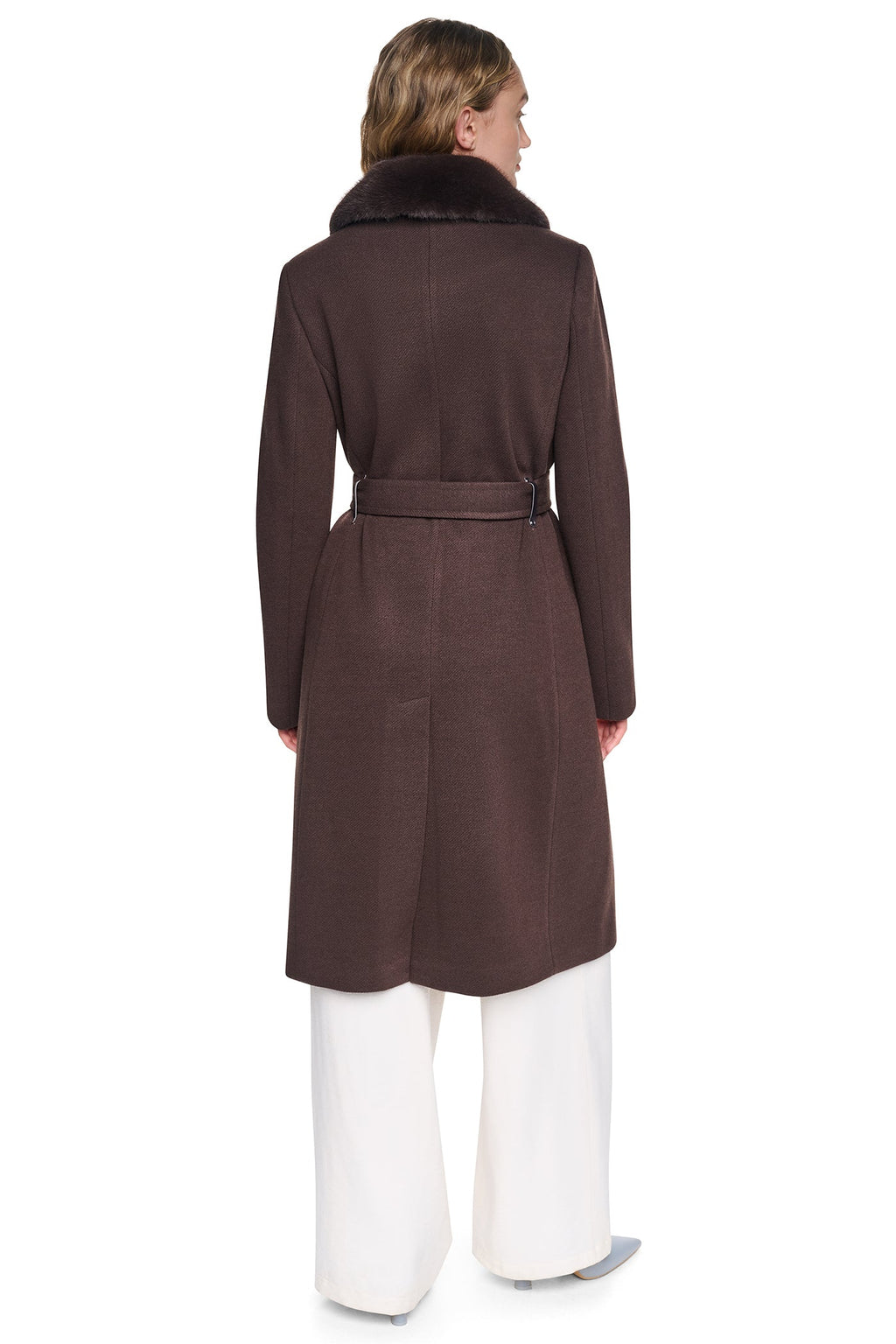 TWILL COAT WITH FUR COLLAR