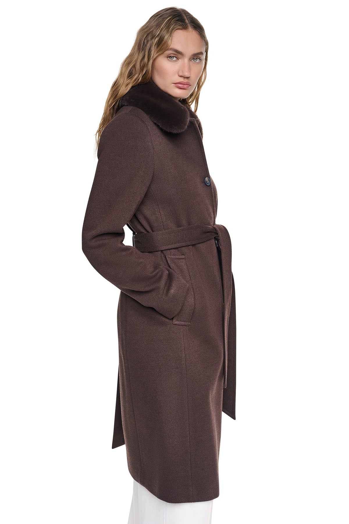 TWILL COAT WITH FUR COLLAR