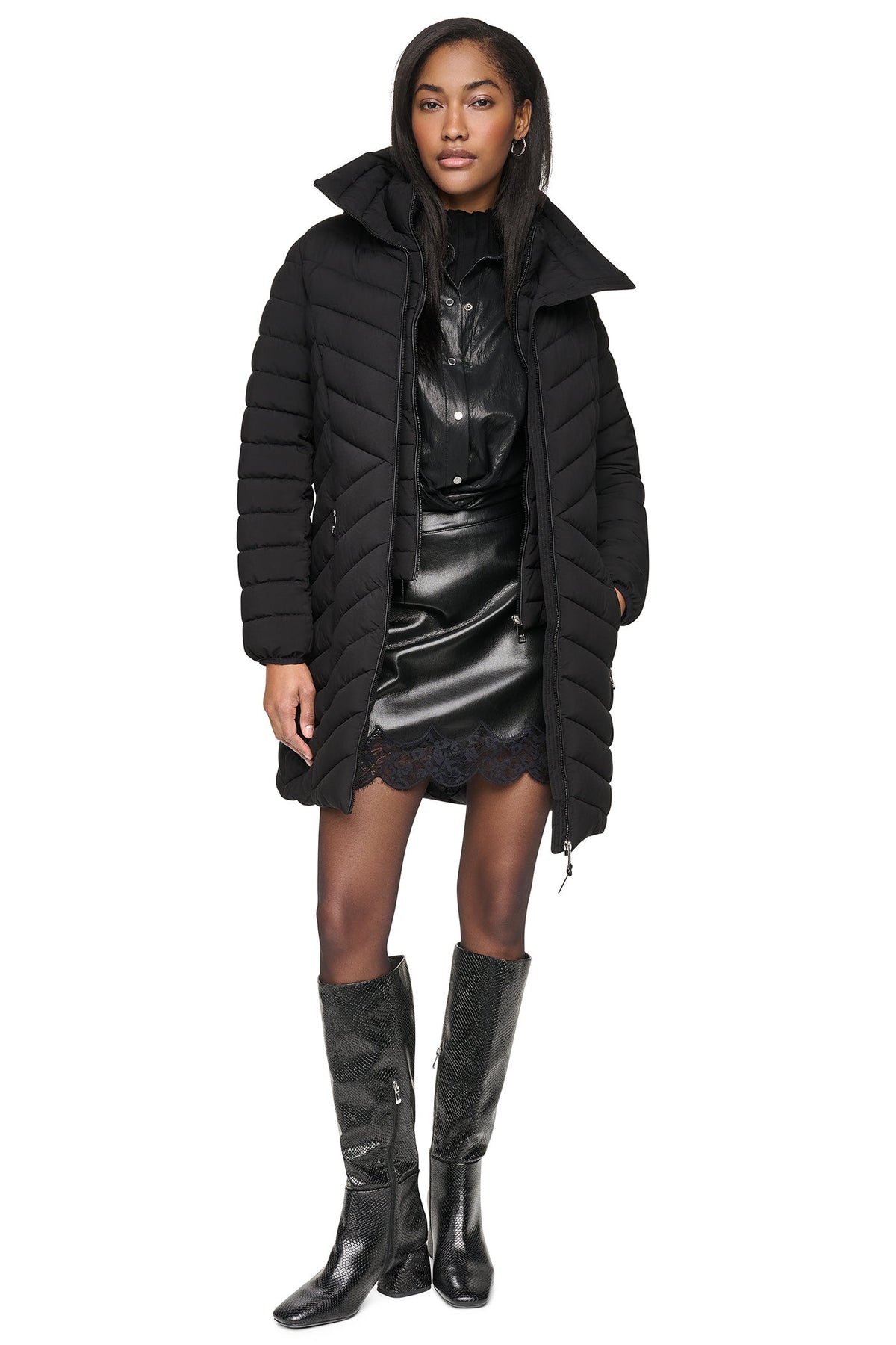 BIB FRONT HOODED PUFFER