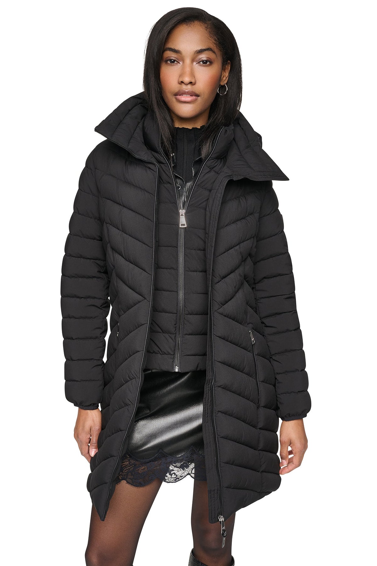 BIB FRONT HOODED PUFFER