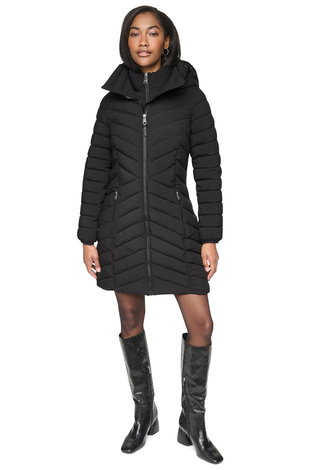 BIB FRONT HOODED PUFFER