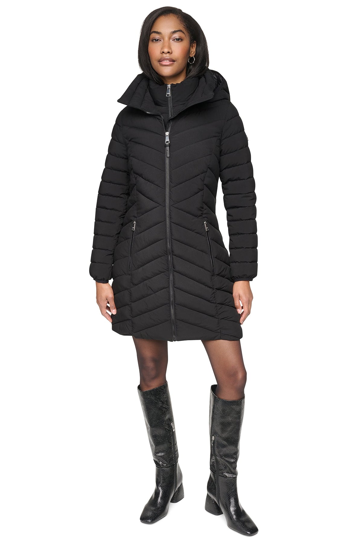 BIB FRONT HOODED PUFFER