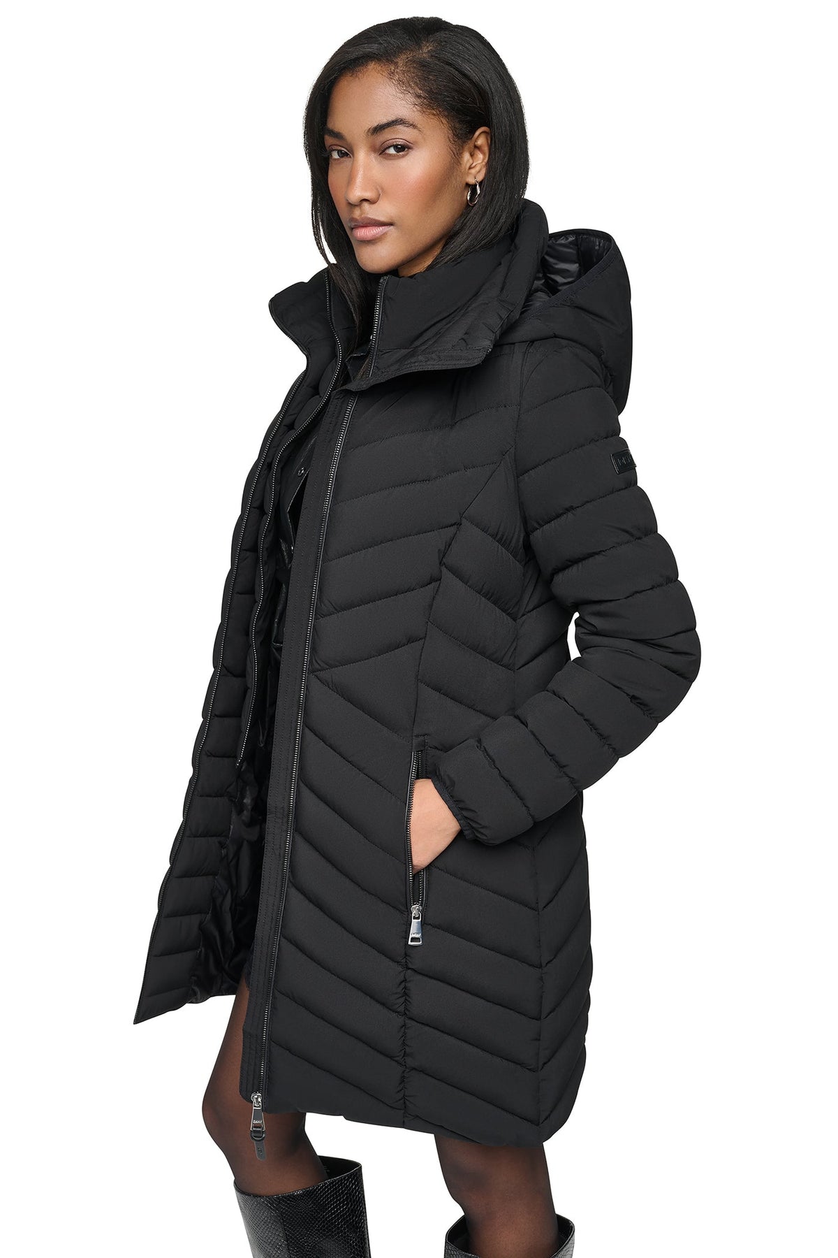 BIB FRONT HOODED PUFFER