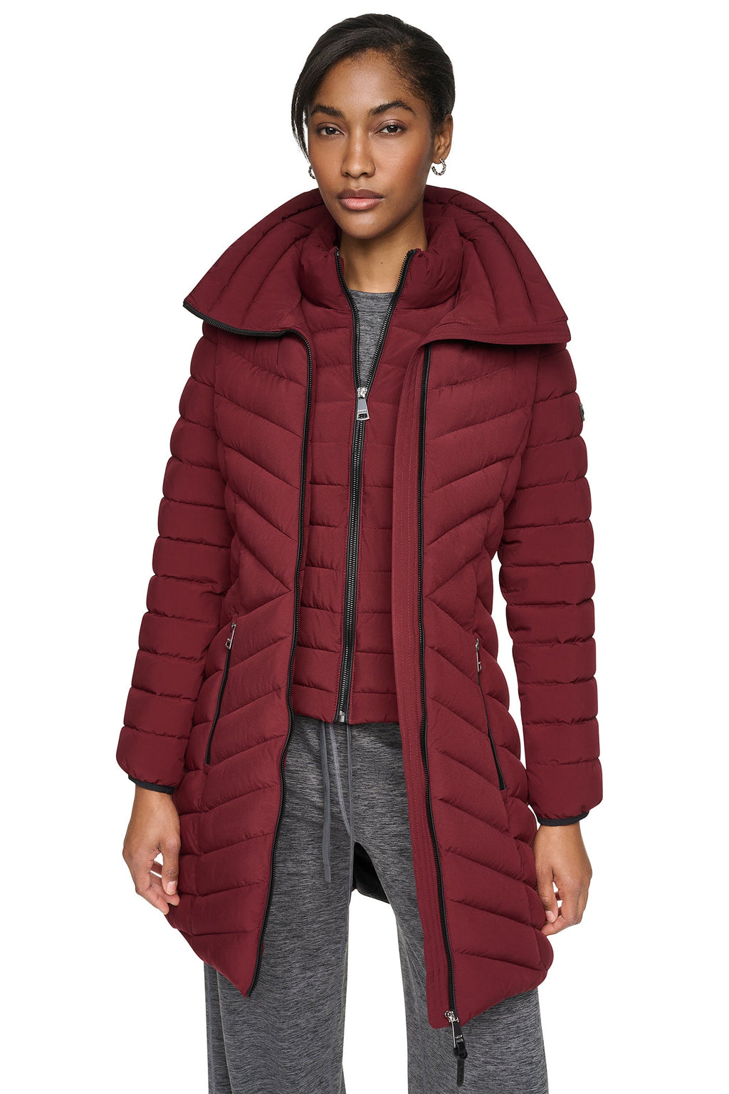 BIB FRONT HOODED PUFFER