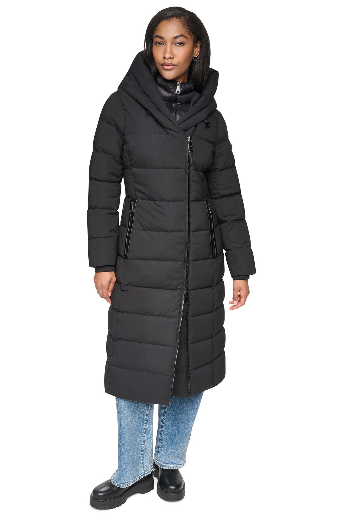 MAXI HOODED PUFFER COAT WITH INNER BIB