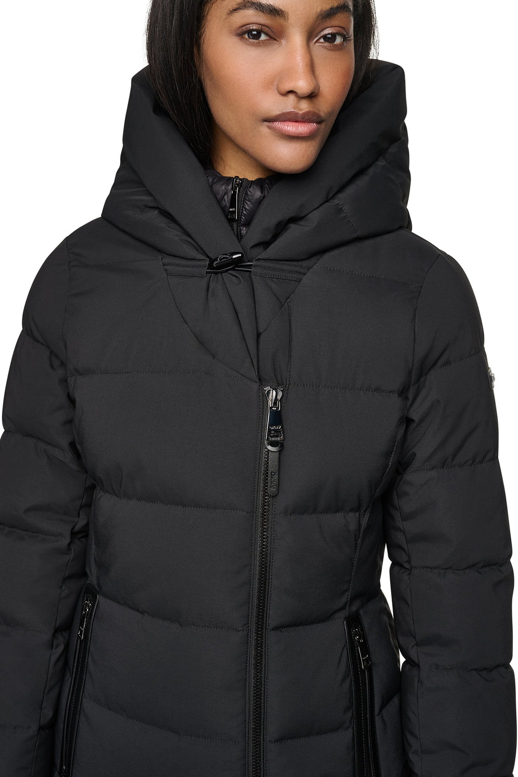 MAXI HOODED PUFFER COAT WITH INNER BIB