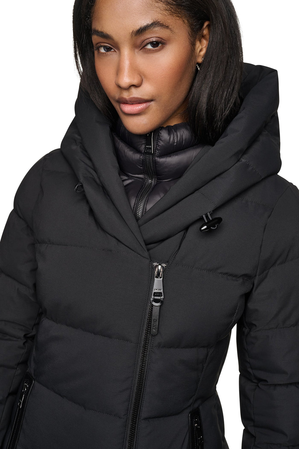 MAXI HOODED PUFFER COAT WITH INNER BIB