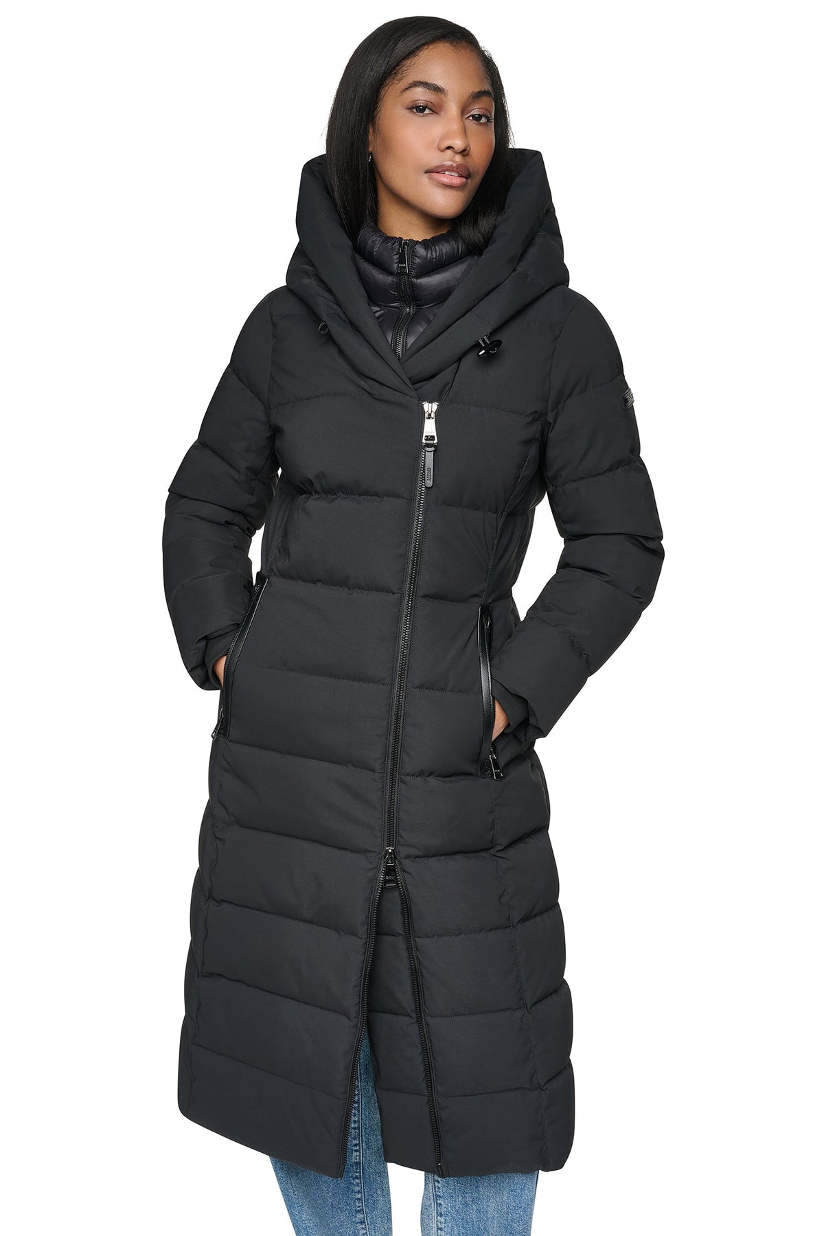 MAXI HOODED PUFFER COAT WITH INNER BIB