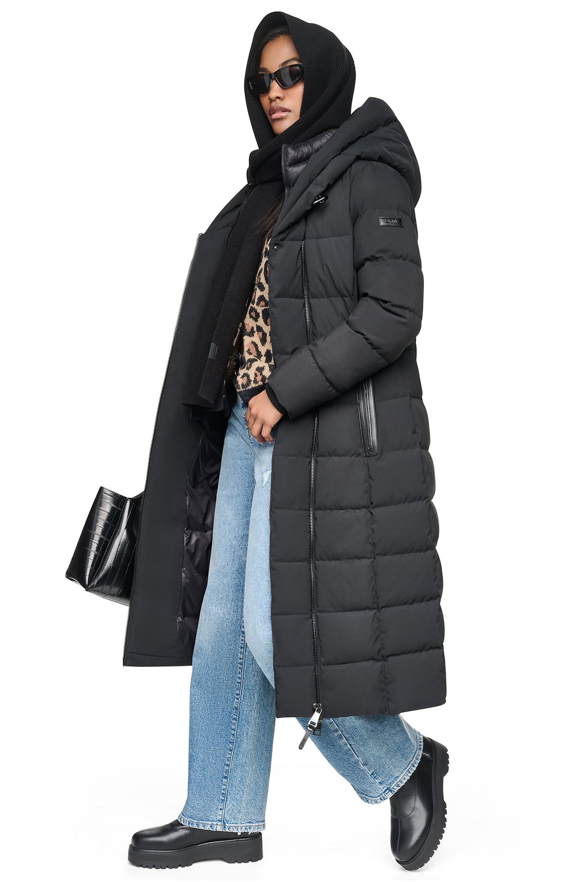 MAXI HOODED PUFFER COAT WITH INNER BIB