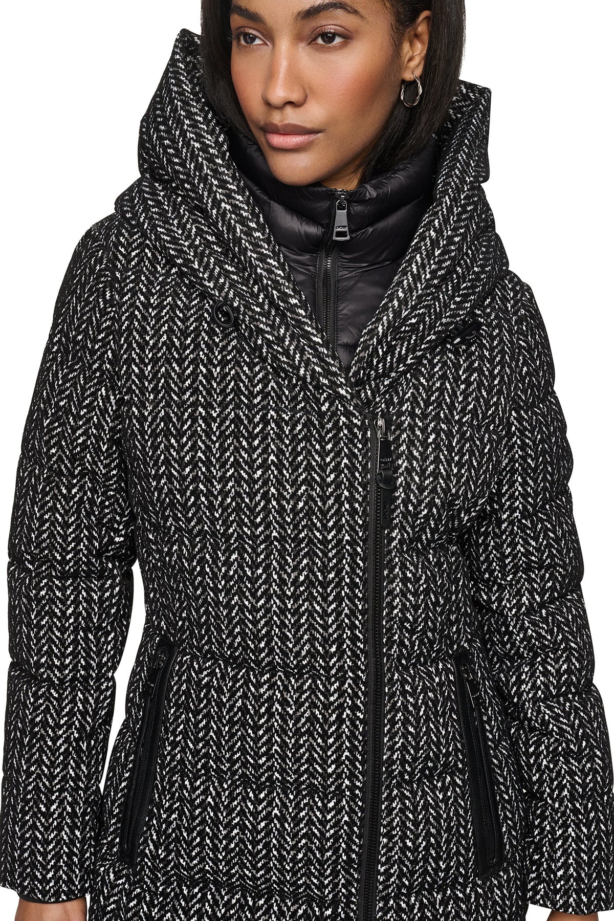 MAXI HOODED PUFFER COAT WITH INNER BIB