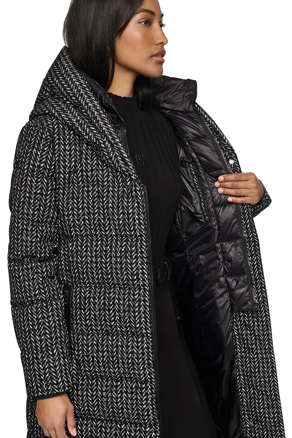 MAXI HOODED PUFFER COAT WITH INNER BIB