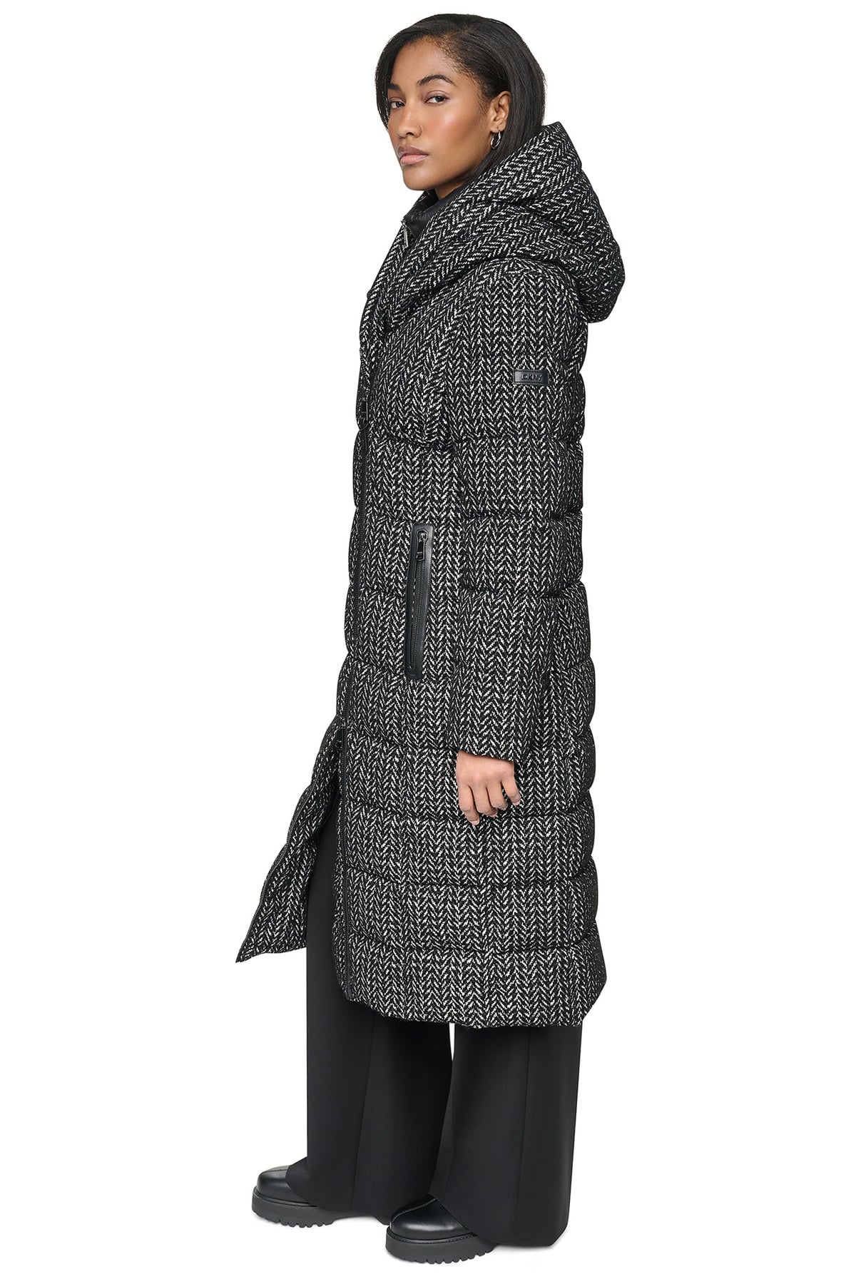 MAXI HOODED PUFFER COAT WITH INNER BIB