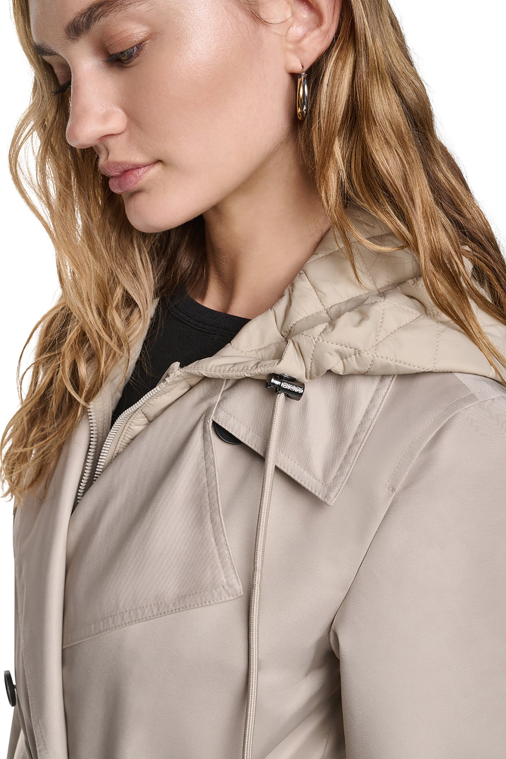 DOUBLE BREASTED QUILTED HOOD TRENCH