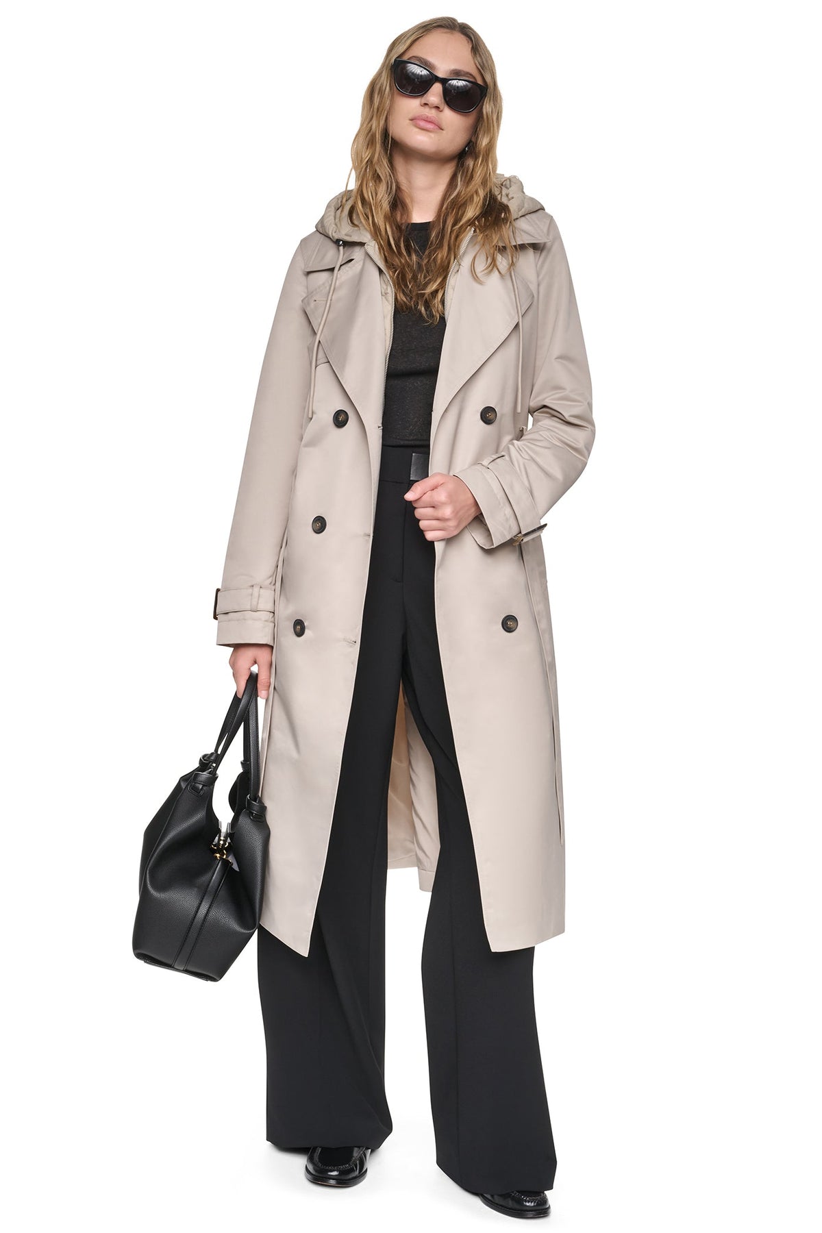 DOUBLE BREASTED QUILTED HOOD TRENCH