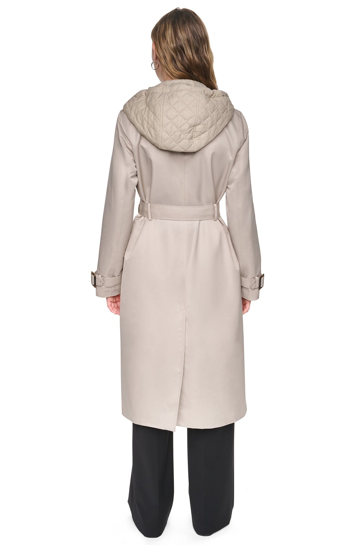 DOUBLE BREASTED QUILTED HOOD TRENCH