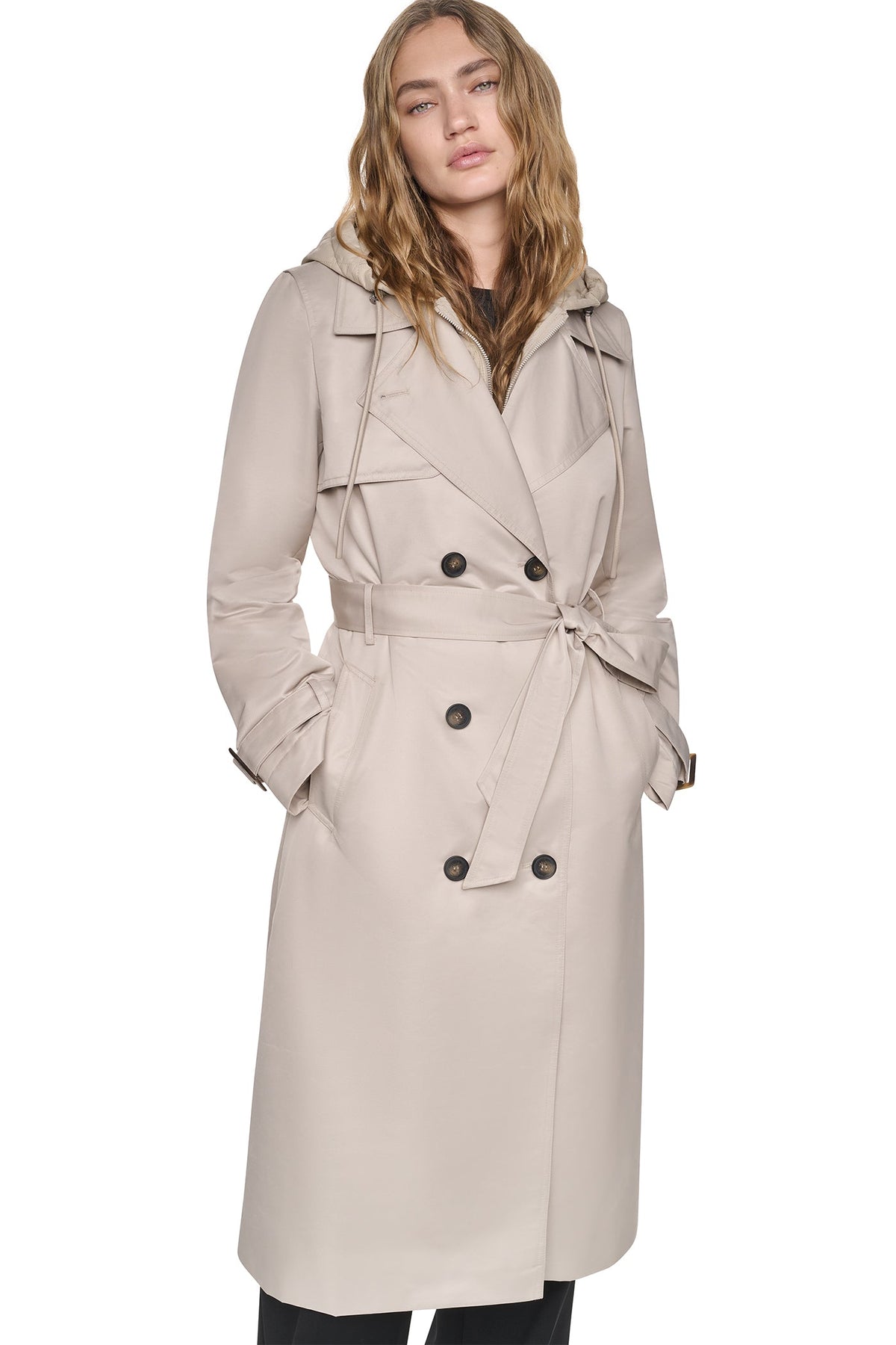 DOUBLE BREASTED QUILTED HOOD TRENCH