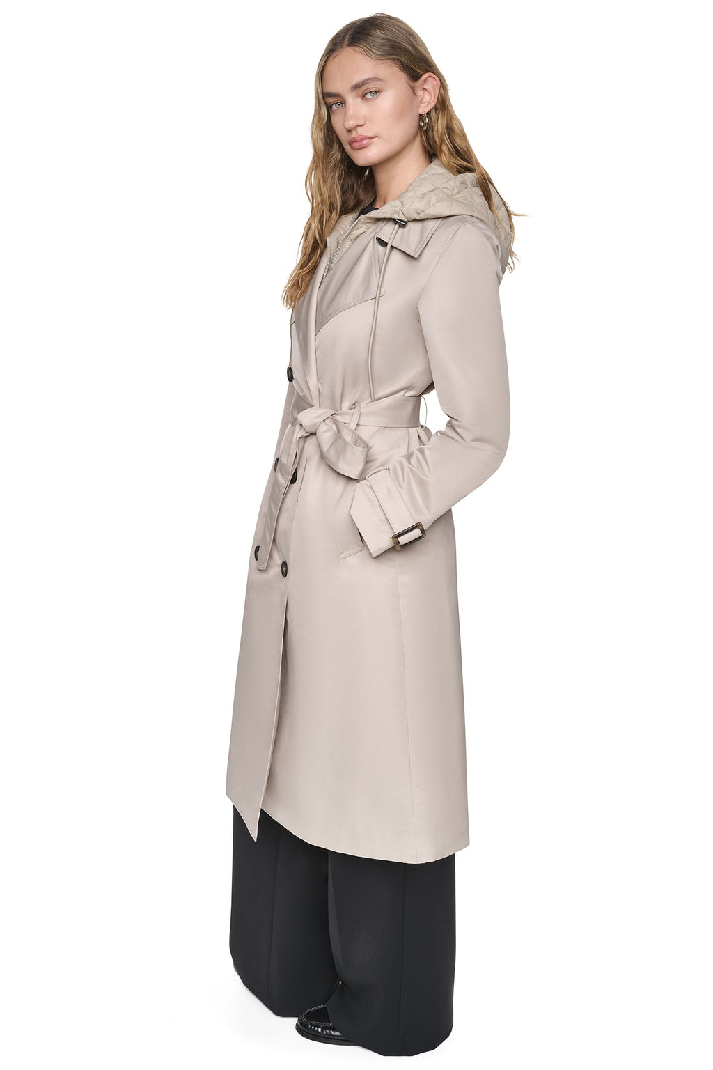 DOUBLE BREASTED QUILTED HOOD TRENCH