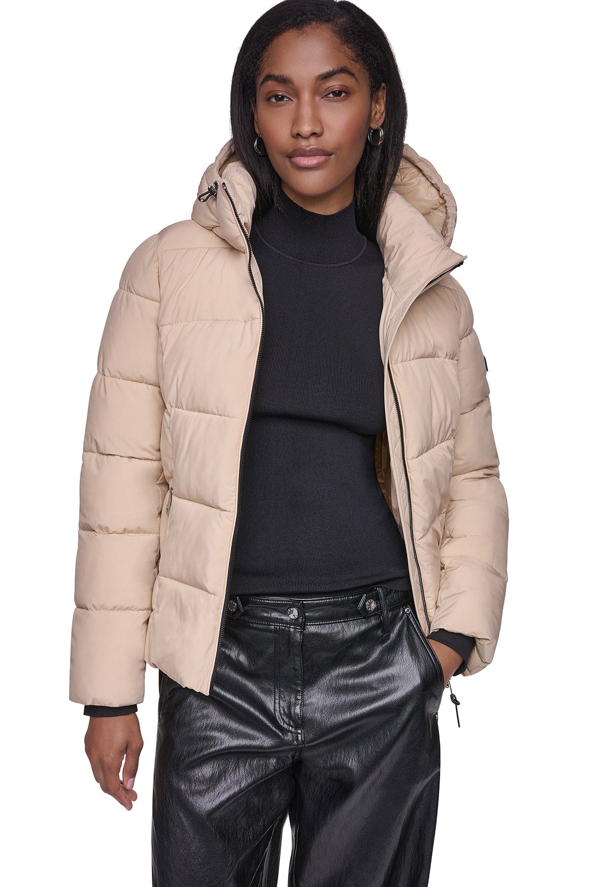 STRETCH HOODED PUFFER JACKET