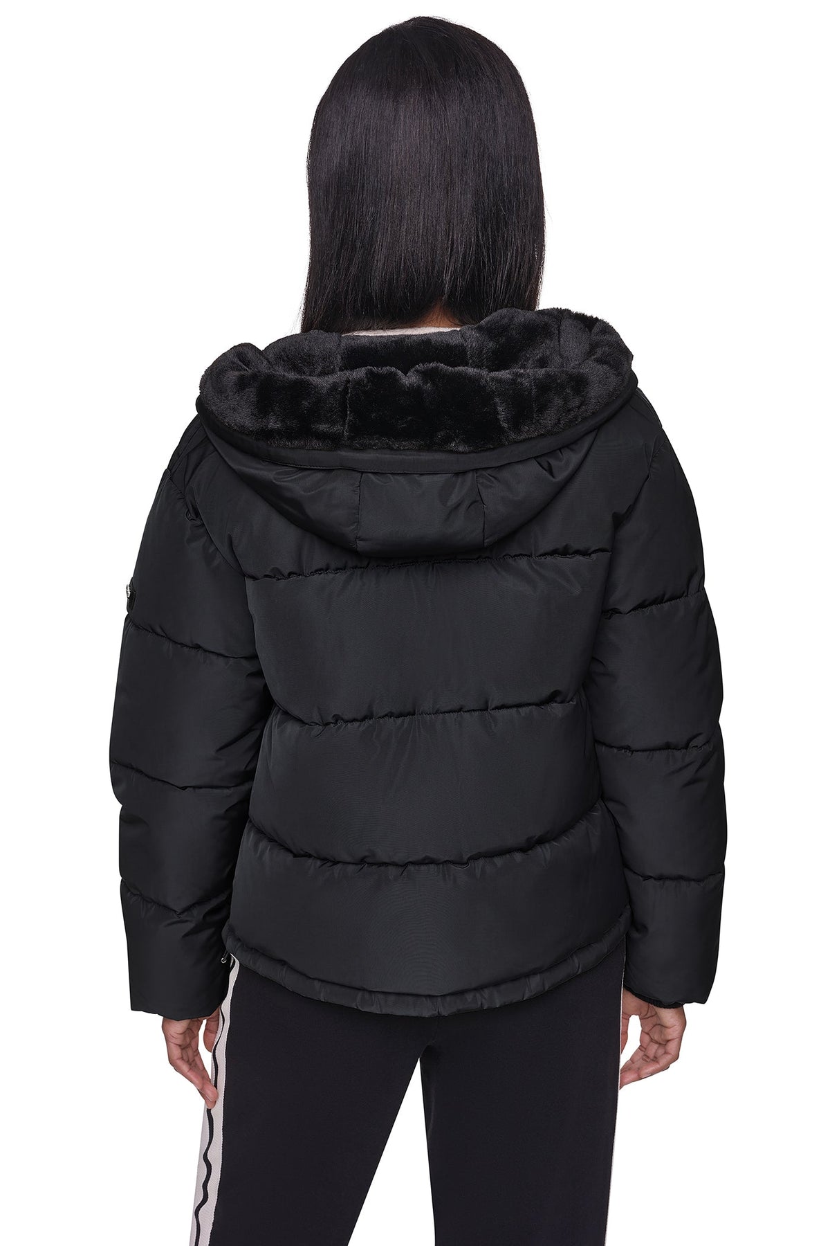 CONTRAST LINED SHORT HOODED PUFFER