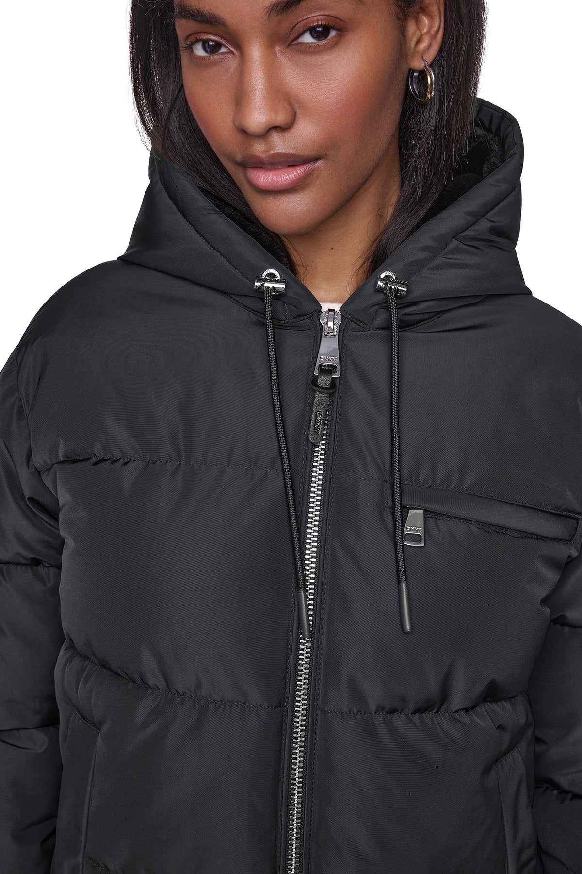 CONTRAST LINED SHORT HOODED PUFFER