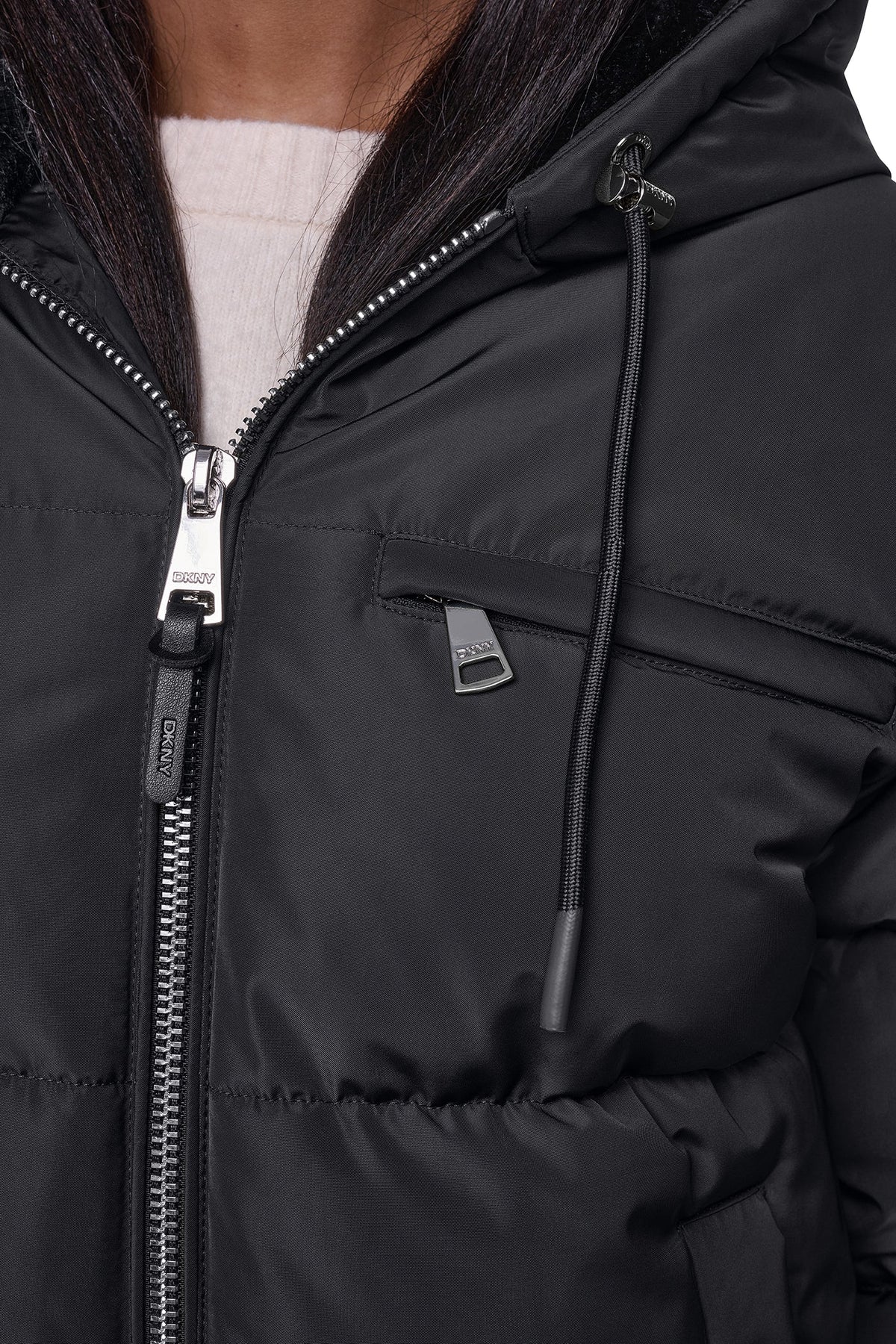 CONTRAST LINED SHORT HOODED PUFFER