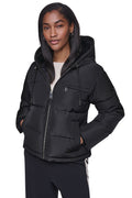 CONTRAST LINED SHORT HOODED PUFFER