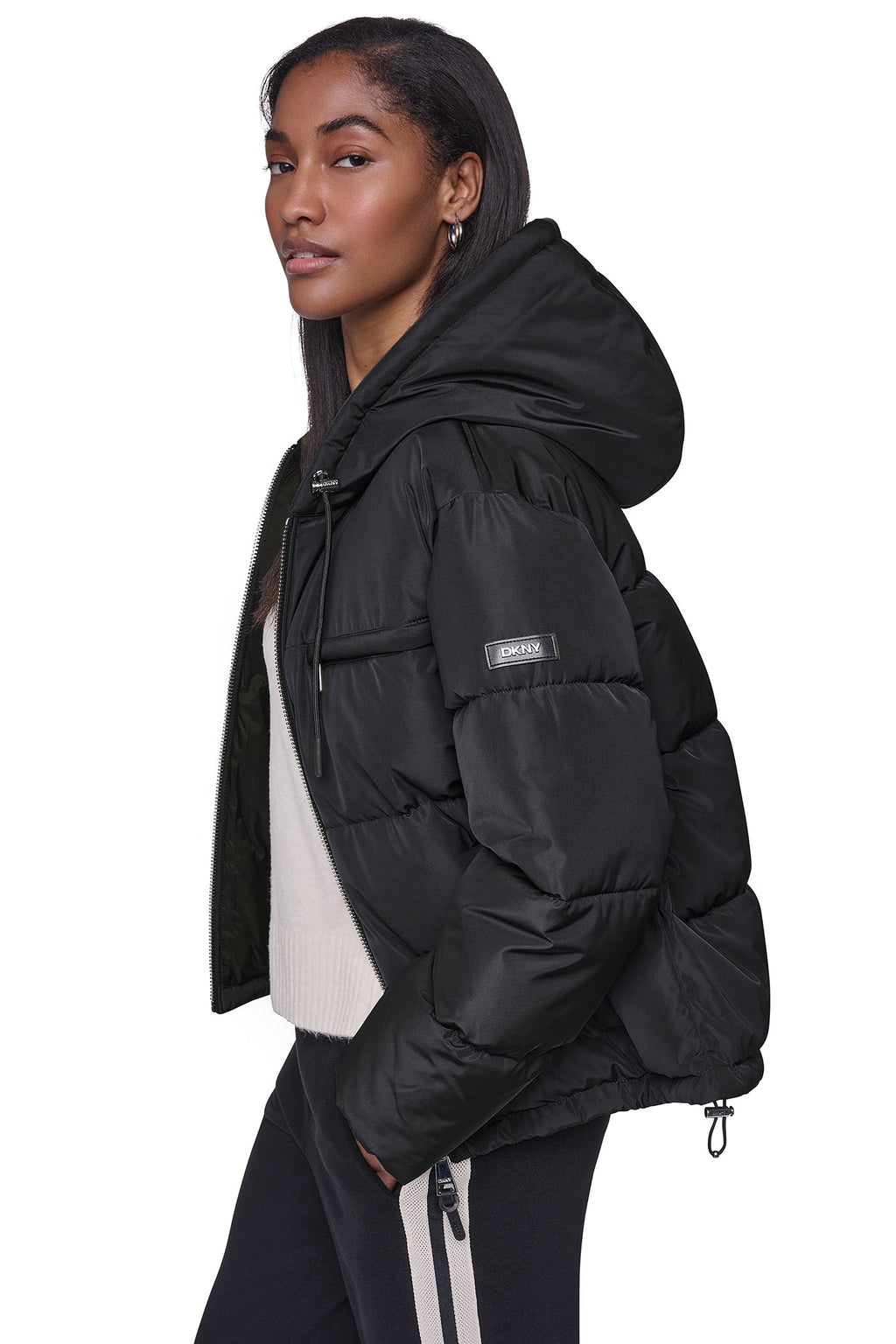 CONTRAST LINED SHORT HOODED PUFFER