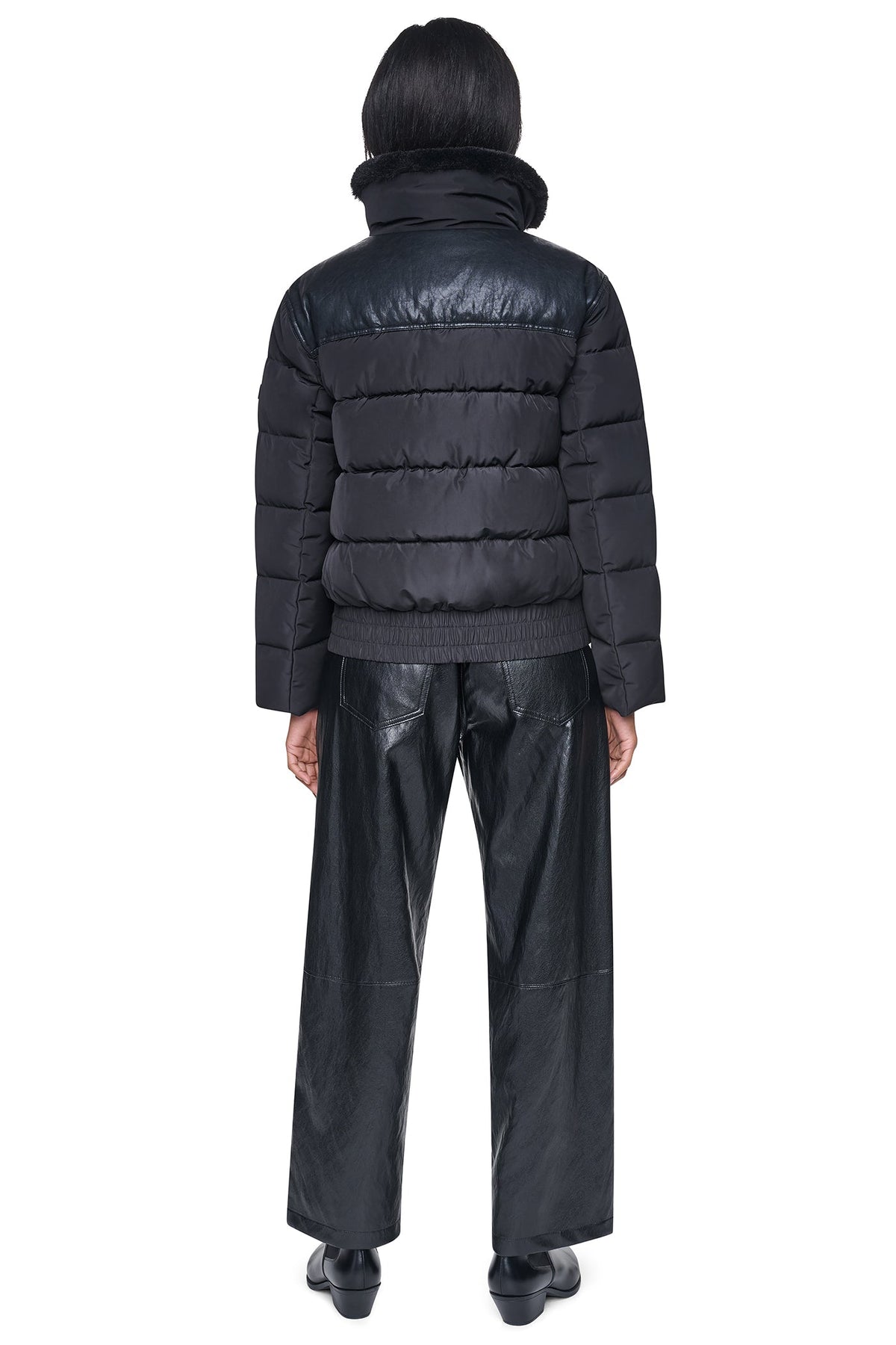 FAUX LEATHER PANELED PUFFER