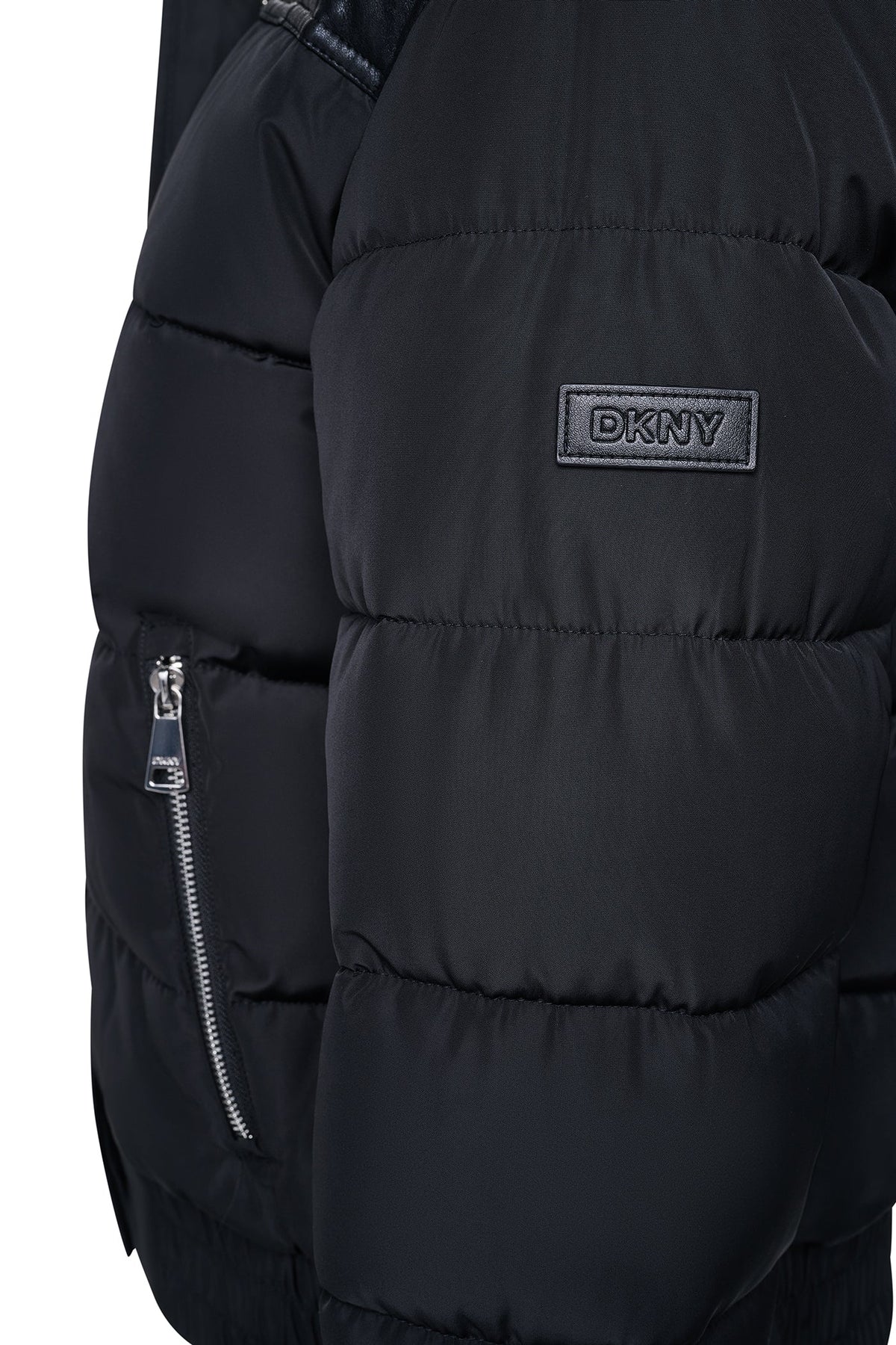 FAUX LEATHER PANELED PUFFER