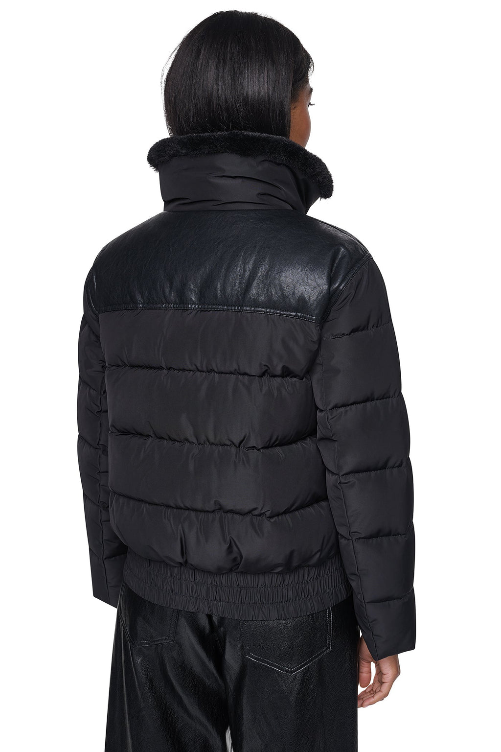 FAUX LEATHER PANELED PUFFER
