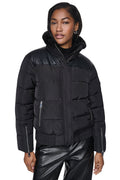 FAUX LEATHER PANELED PUFFER