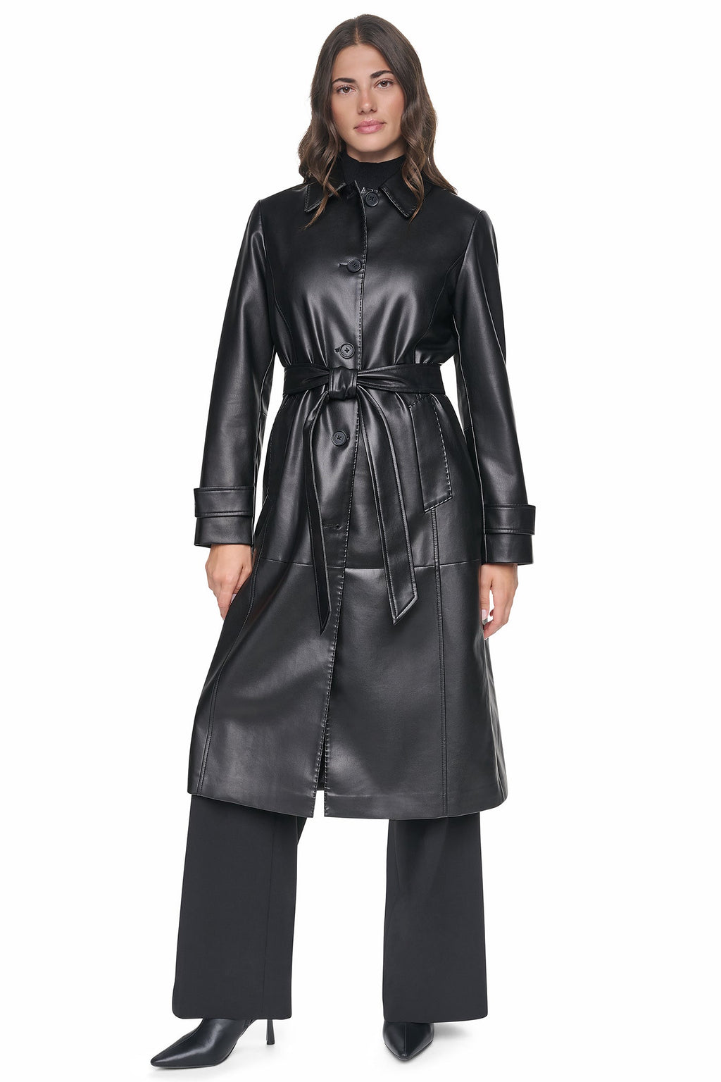 VEGAN LEATHER BELTED TRENCH