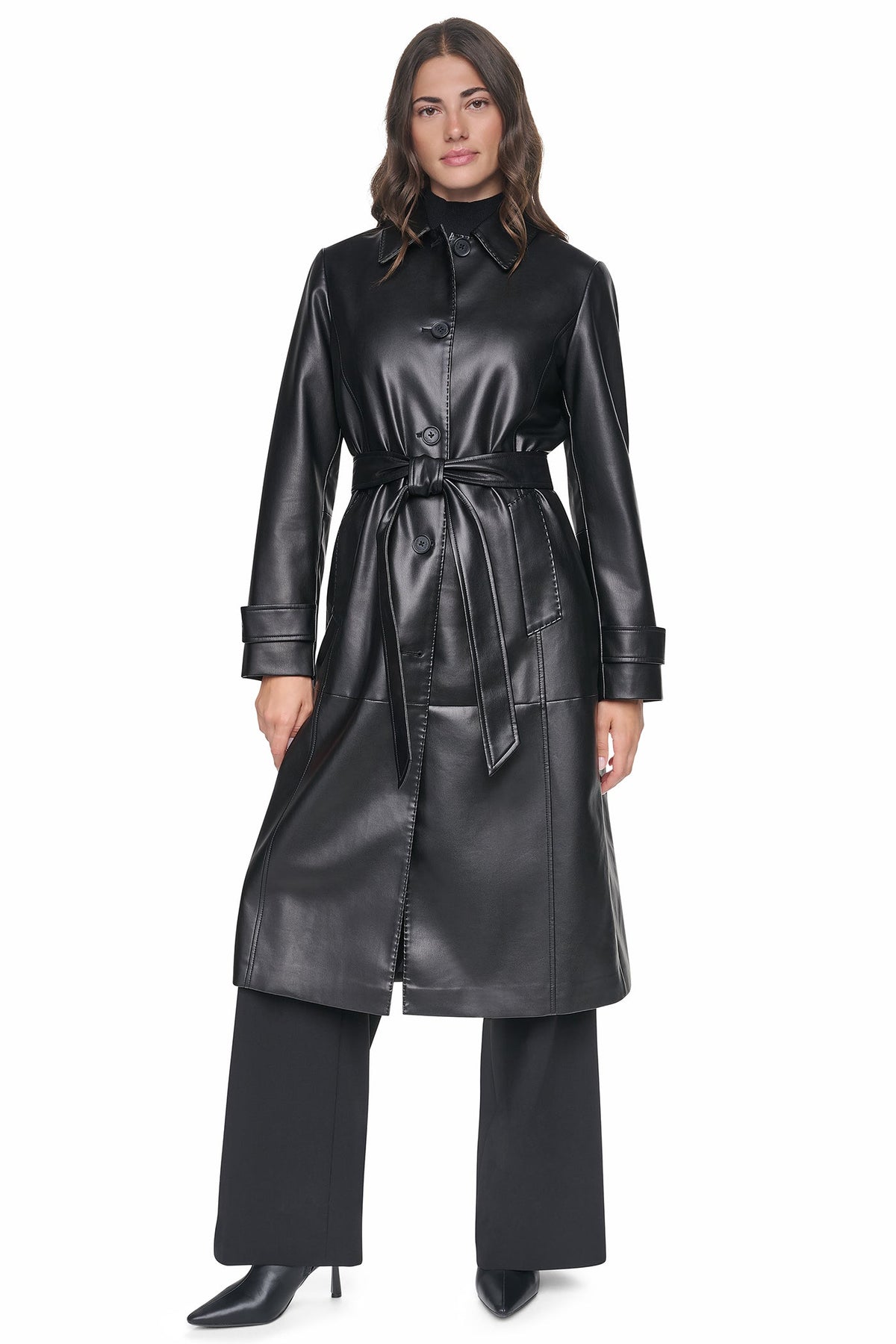 VEGAN LEATHER BELTED TRENCH