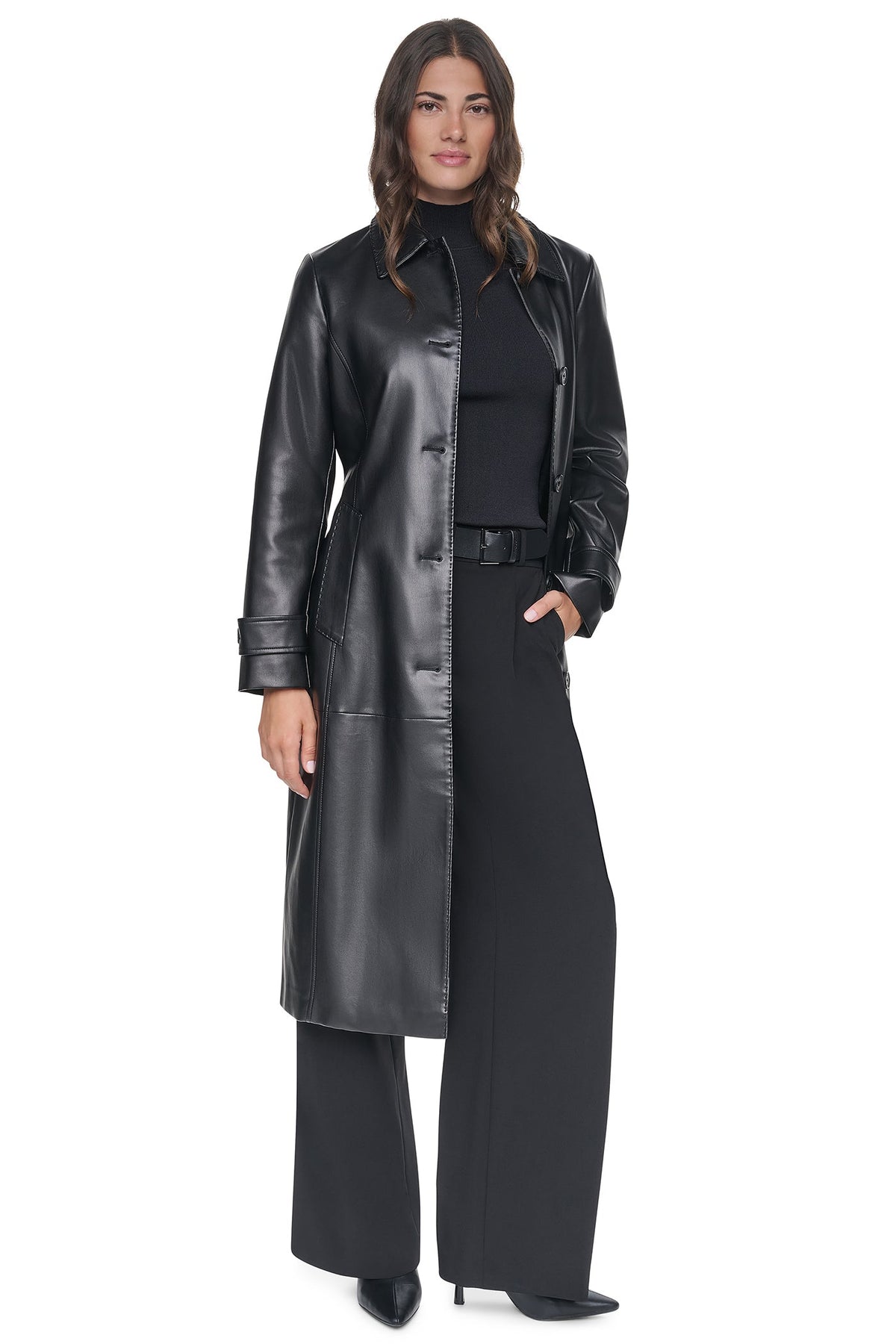 VEGAN LEATHER BELTED TRENCH